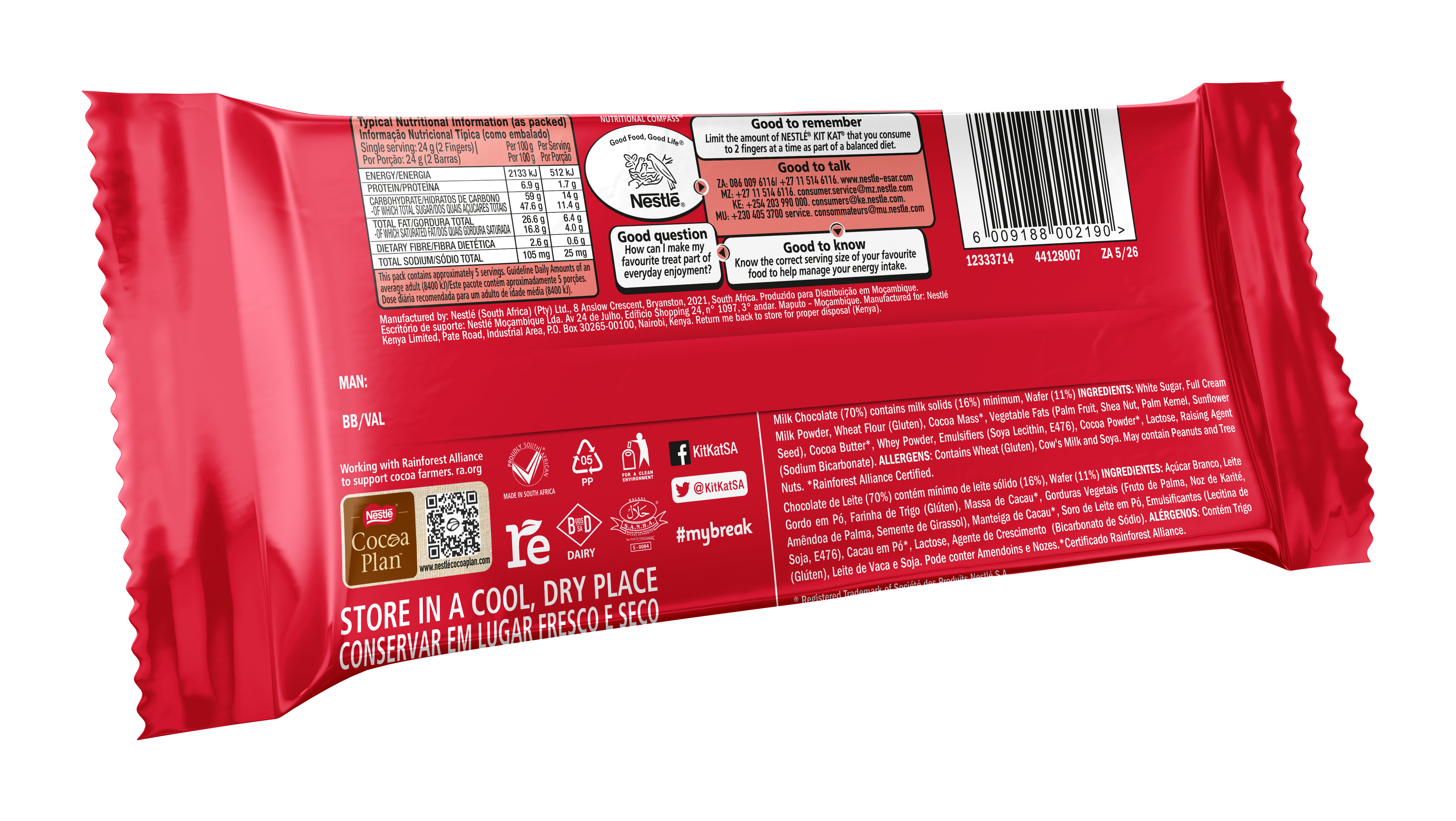 KitKat 11 Finger Milk Chocolate Slab 135g - back