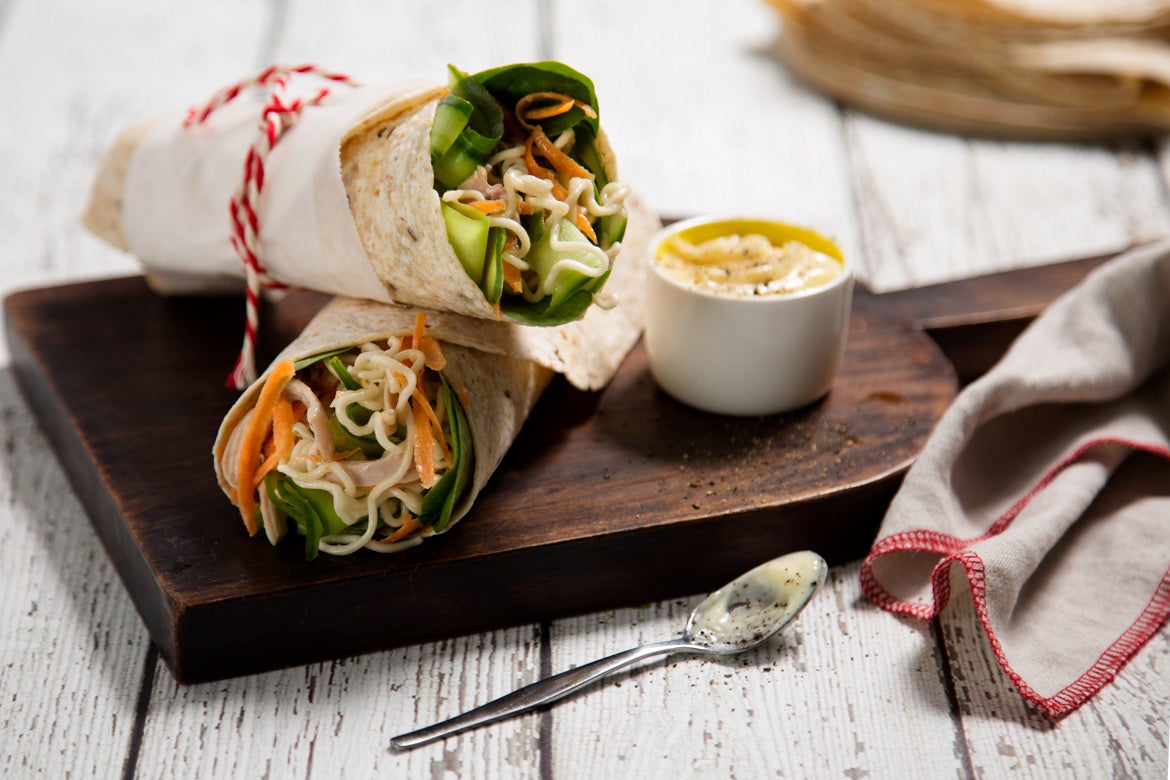 Creamy chicken noodle wraps
