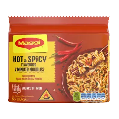 MAGGI 2-Minute Noodles,Hot &amp;Spicy 5 x 68g