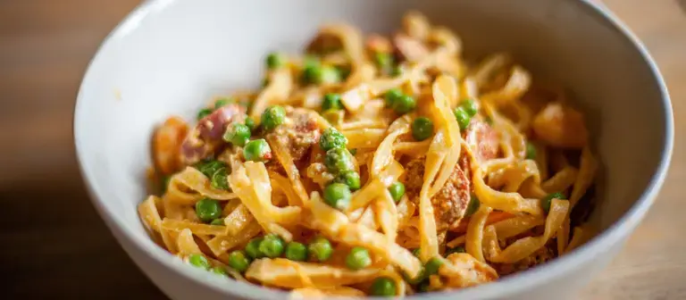 Delicious Pea, Bacon and Feta Cheese Noodles img