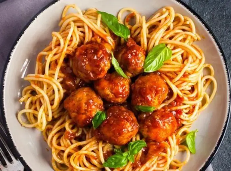 Spicy Meat ball pasta with tomato sauce.