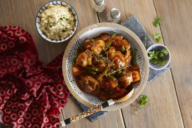 Lamb &amp; Green Bean Bredie with Creamy Parmesan Samp