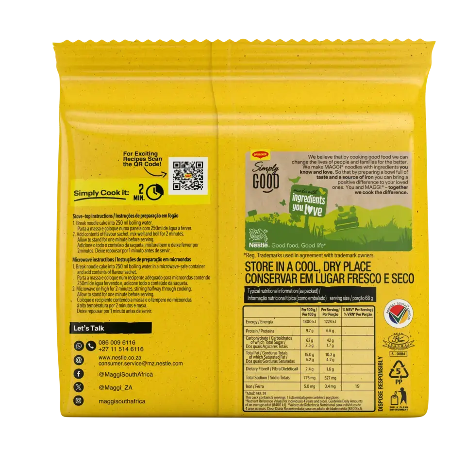 MAGGI 2 Minute Noodles - Beef 5x68g - back