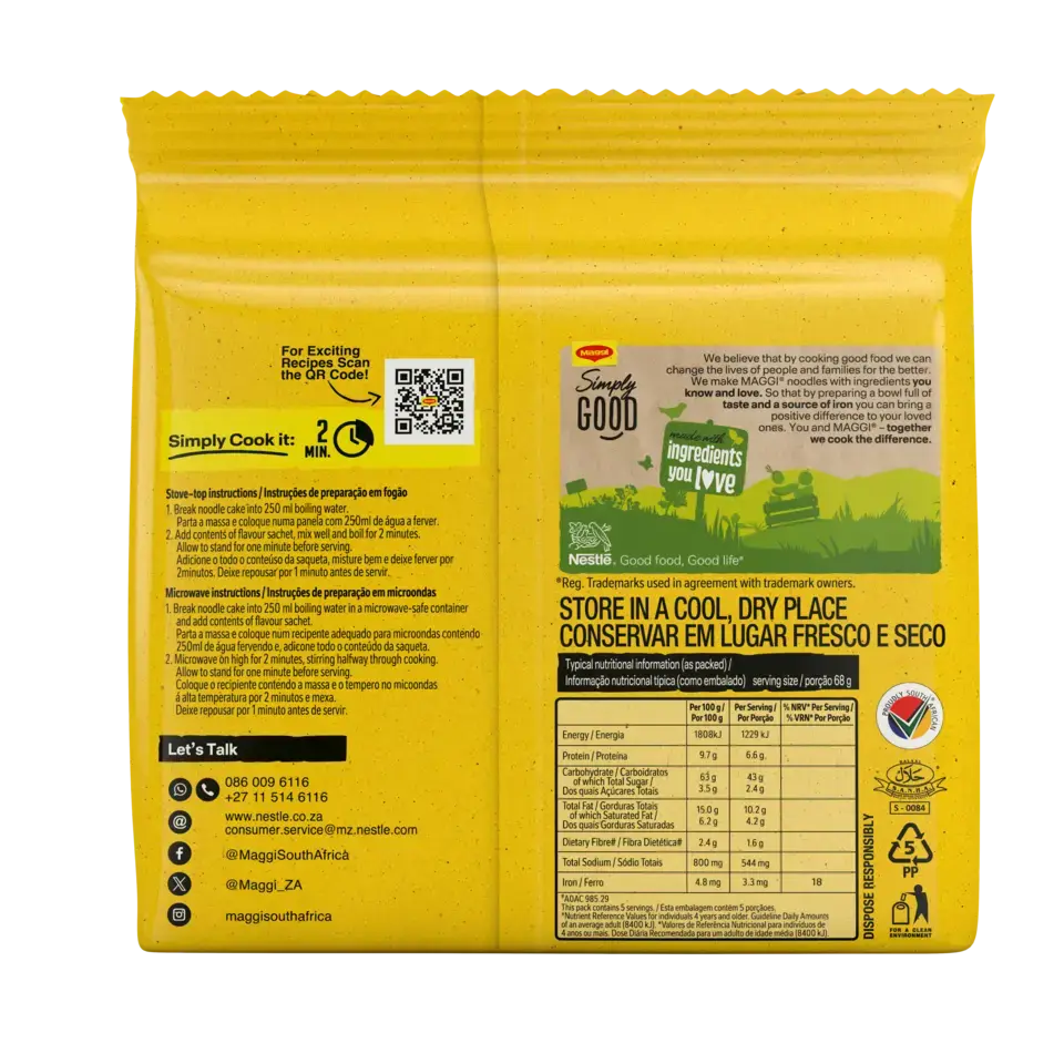 MAGGI 2 Minute Noodles - Durban Curry 5x68g - back