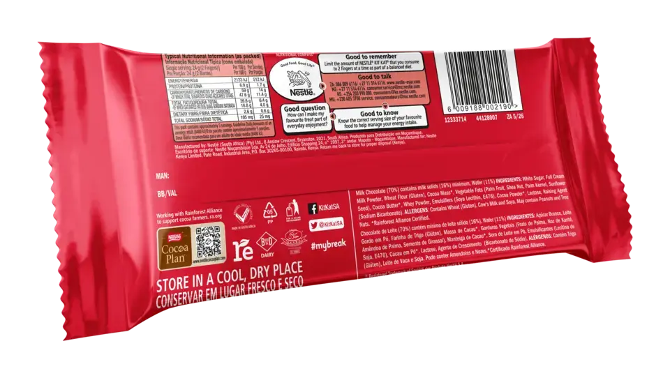 KitKat 11 Finger Milk Chocolate Slab 135g - back