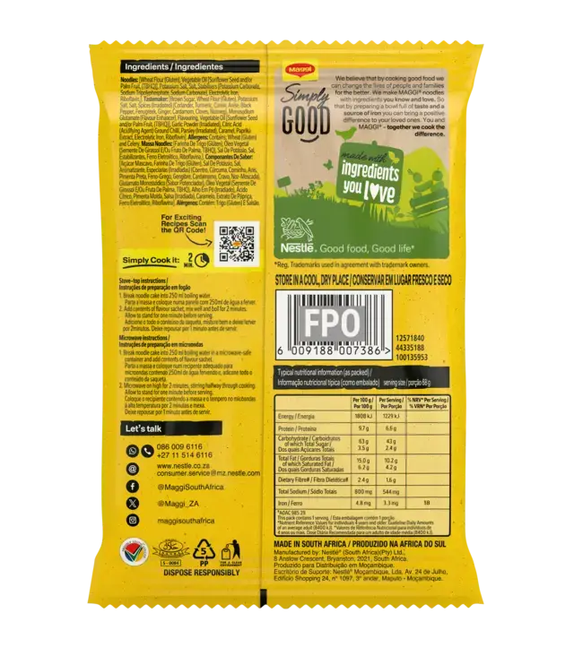 MAGGI 2 MInute Noodles - Durban Curry 68g - back