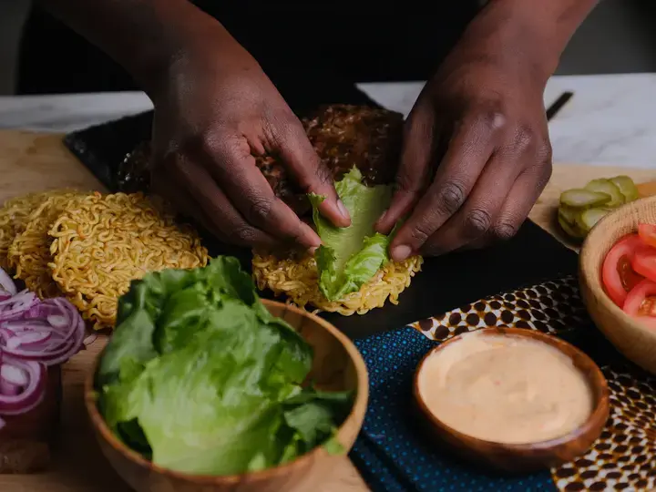 Beef Burger in Noodle Bun