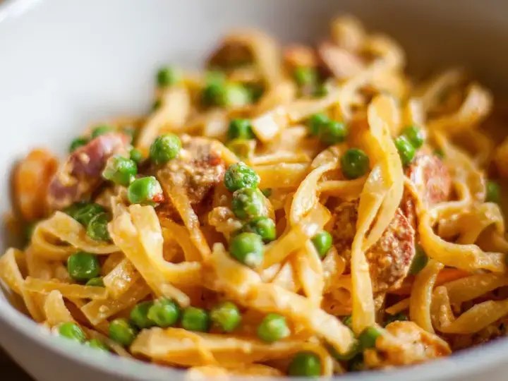 Delicious Pea, Bacon and Feta Cheese Noodles img