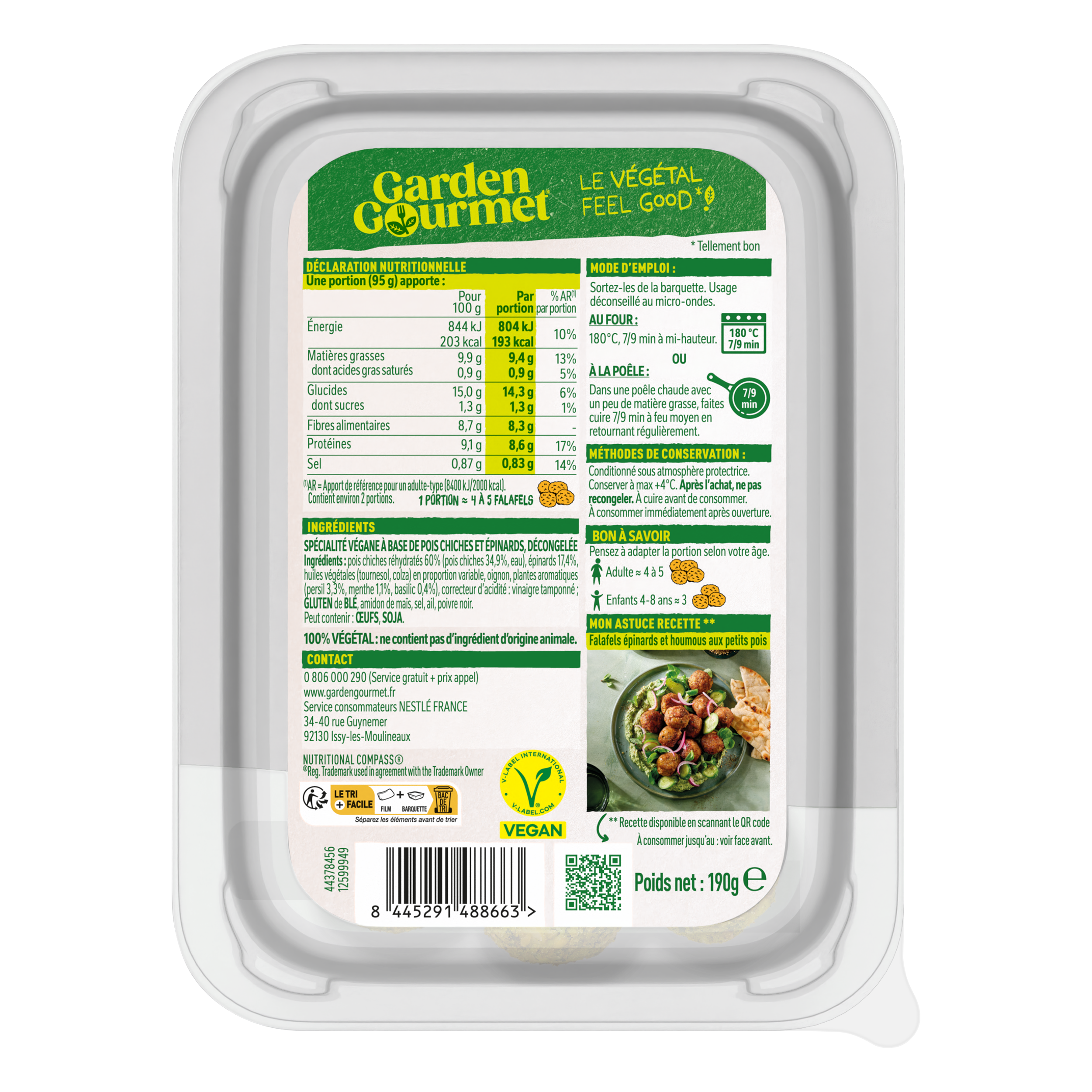 GARDEN GOURMET Falafel Epinards 190g