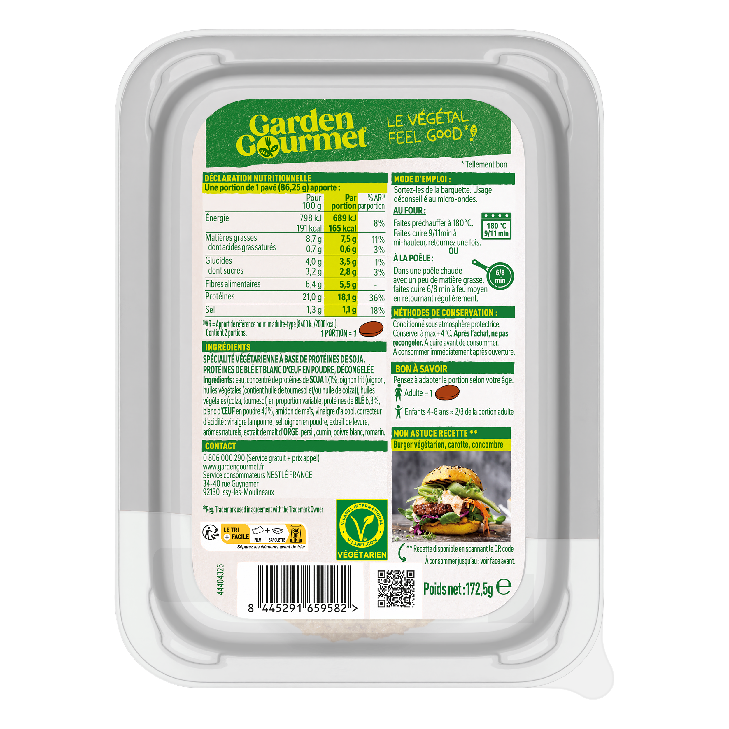 GARDEN GOURMET Le Classique Soja et Blé 172.5g