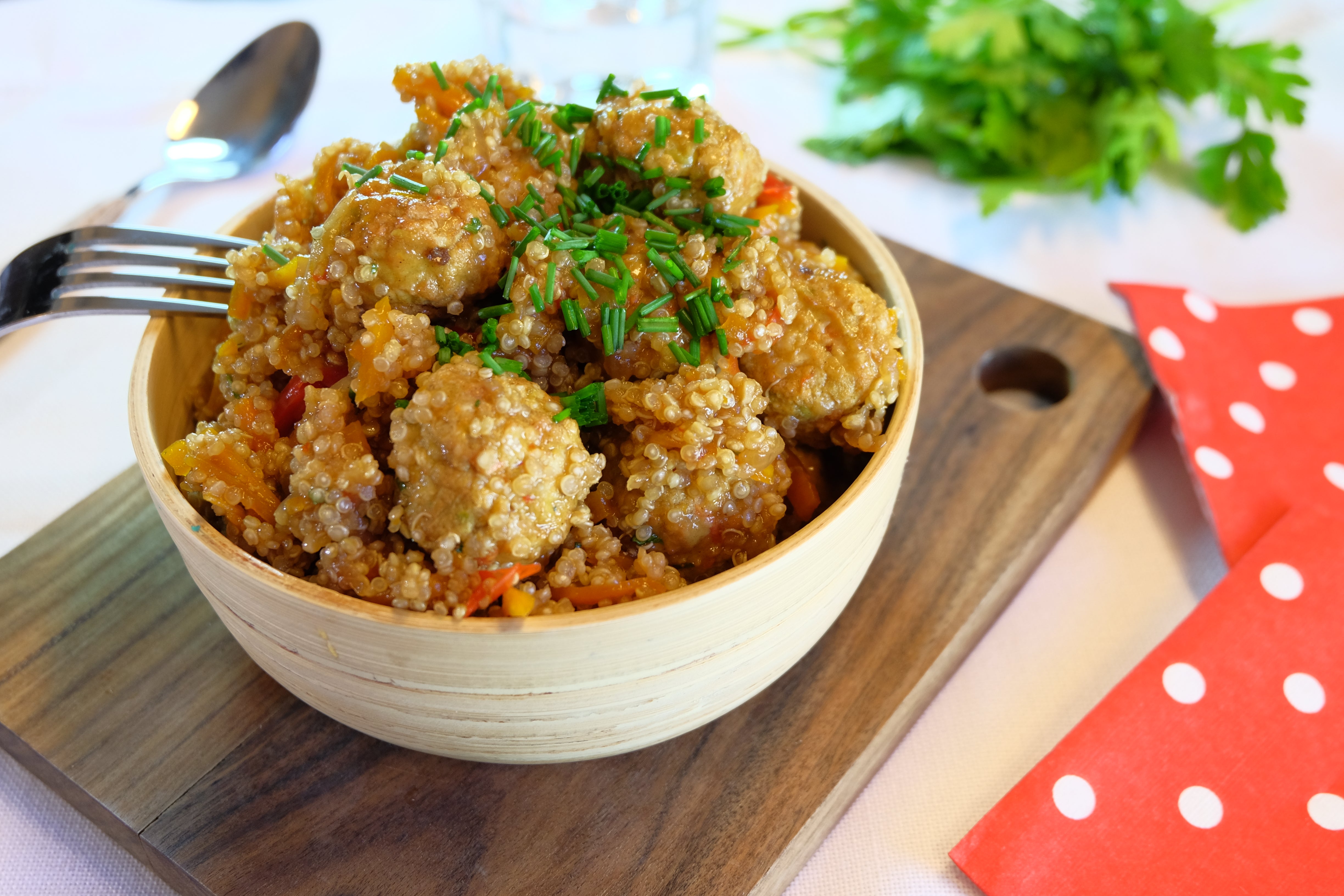 Quinoa et boulettes de légumes