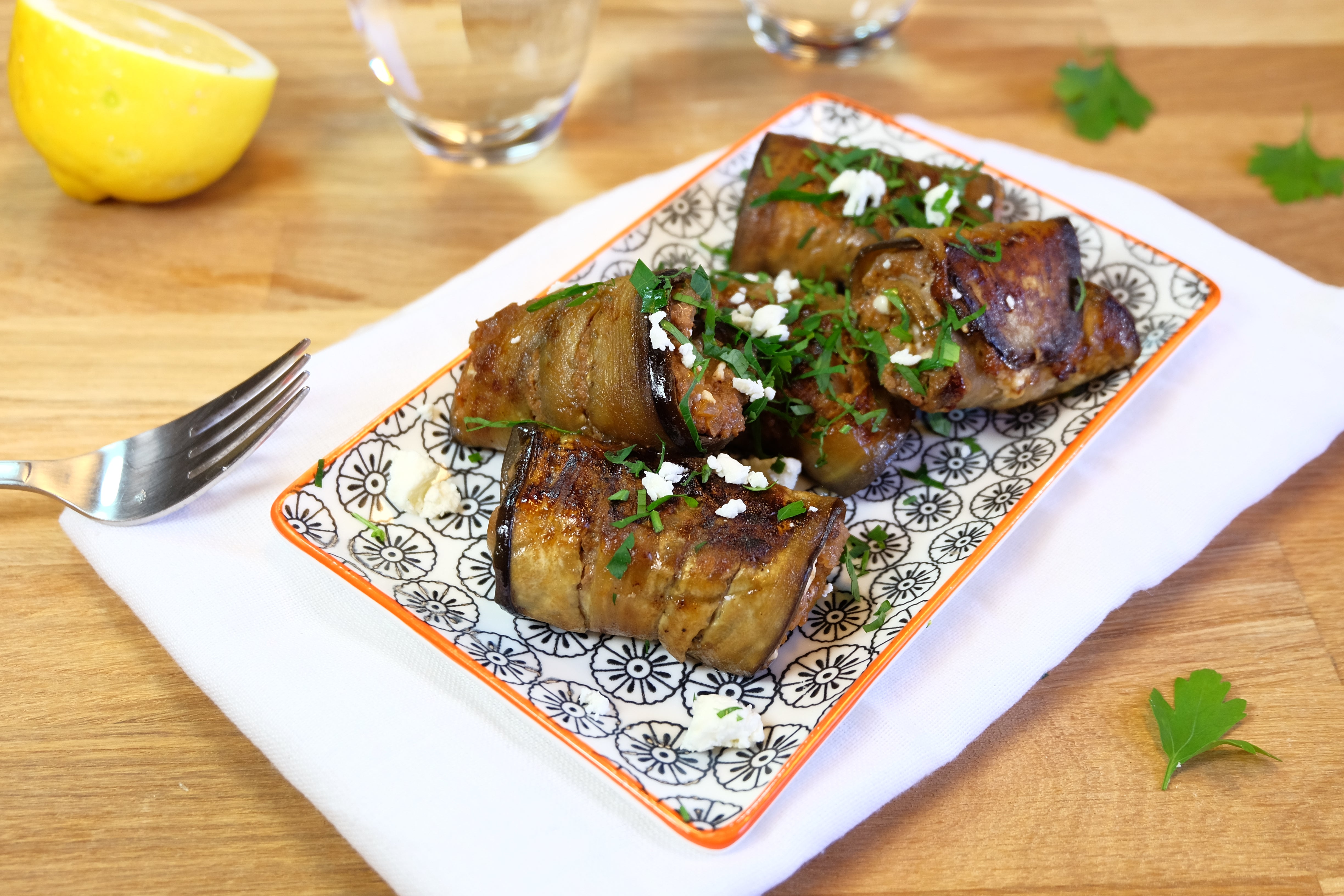 Rouleaux d'aubergines à la grecque