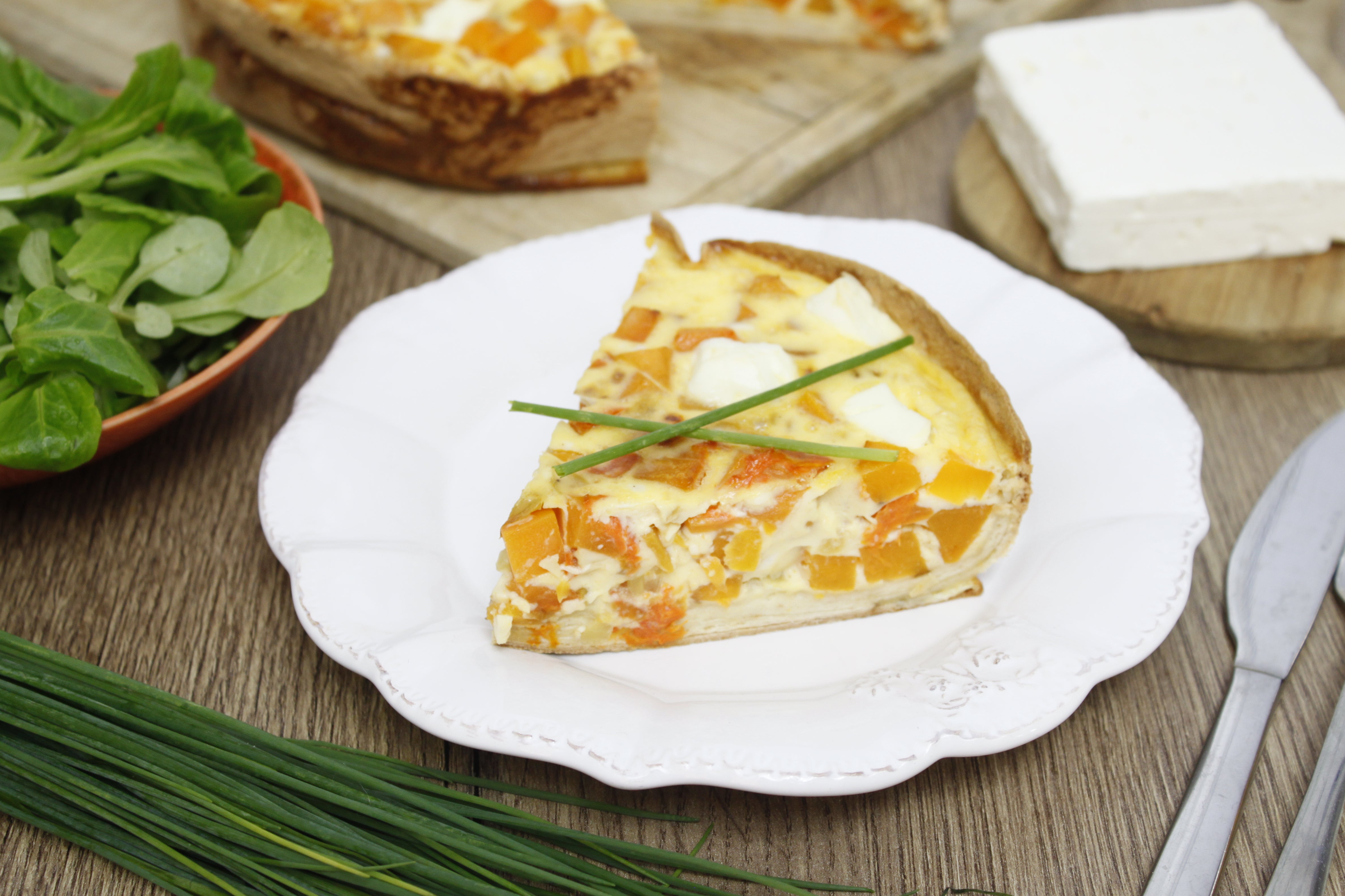 Tortilla quiche butternut feta