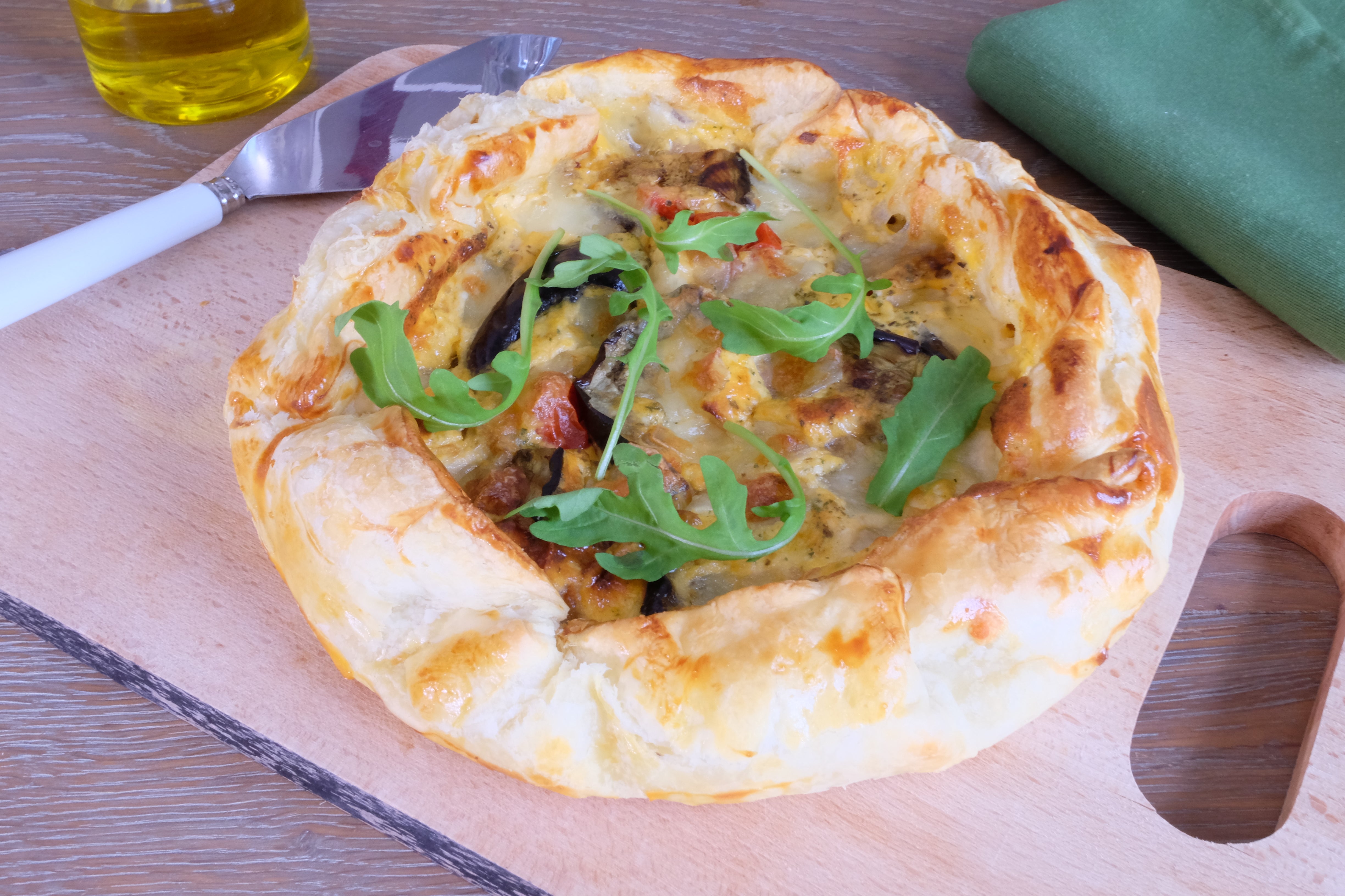 Quiche tomate mozzarella, aubergines grillées à l’Italienne