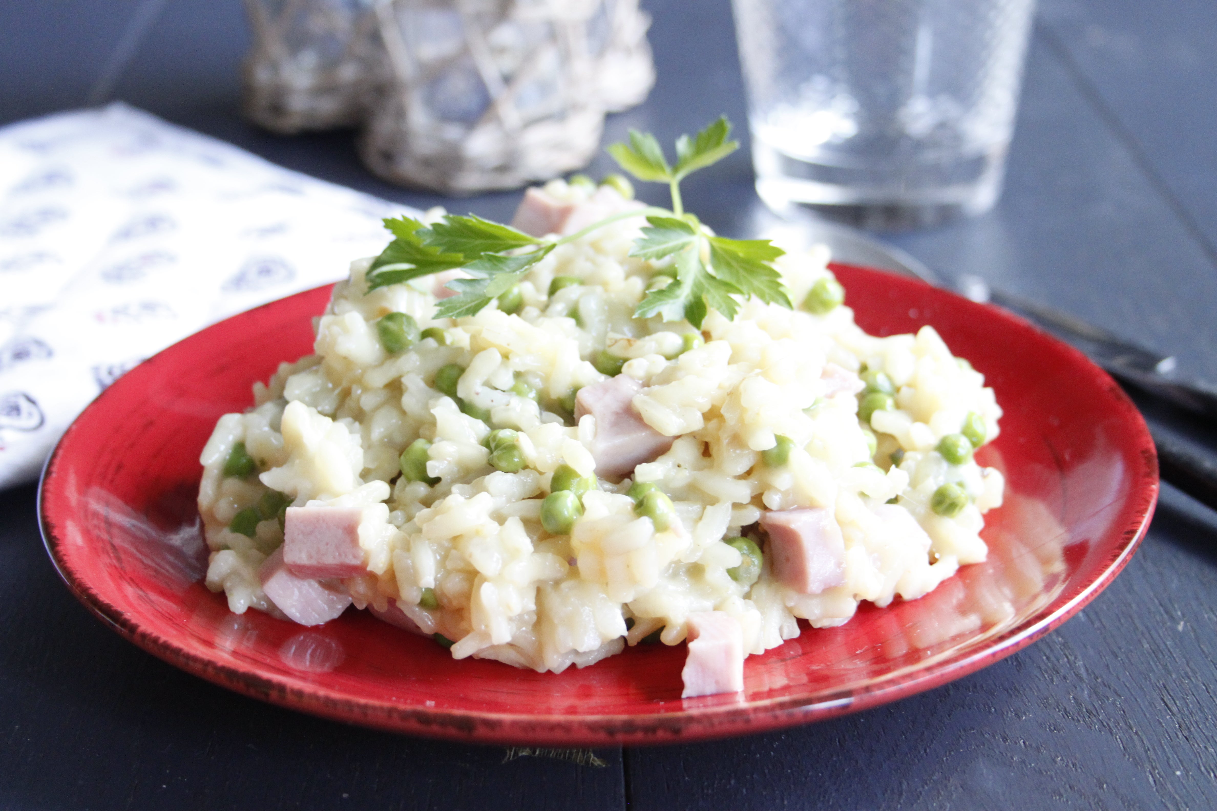 Risotto petits pois jambon et mozzarella