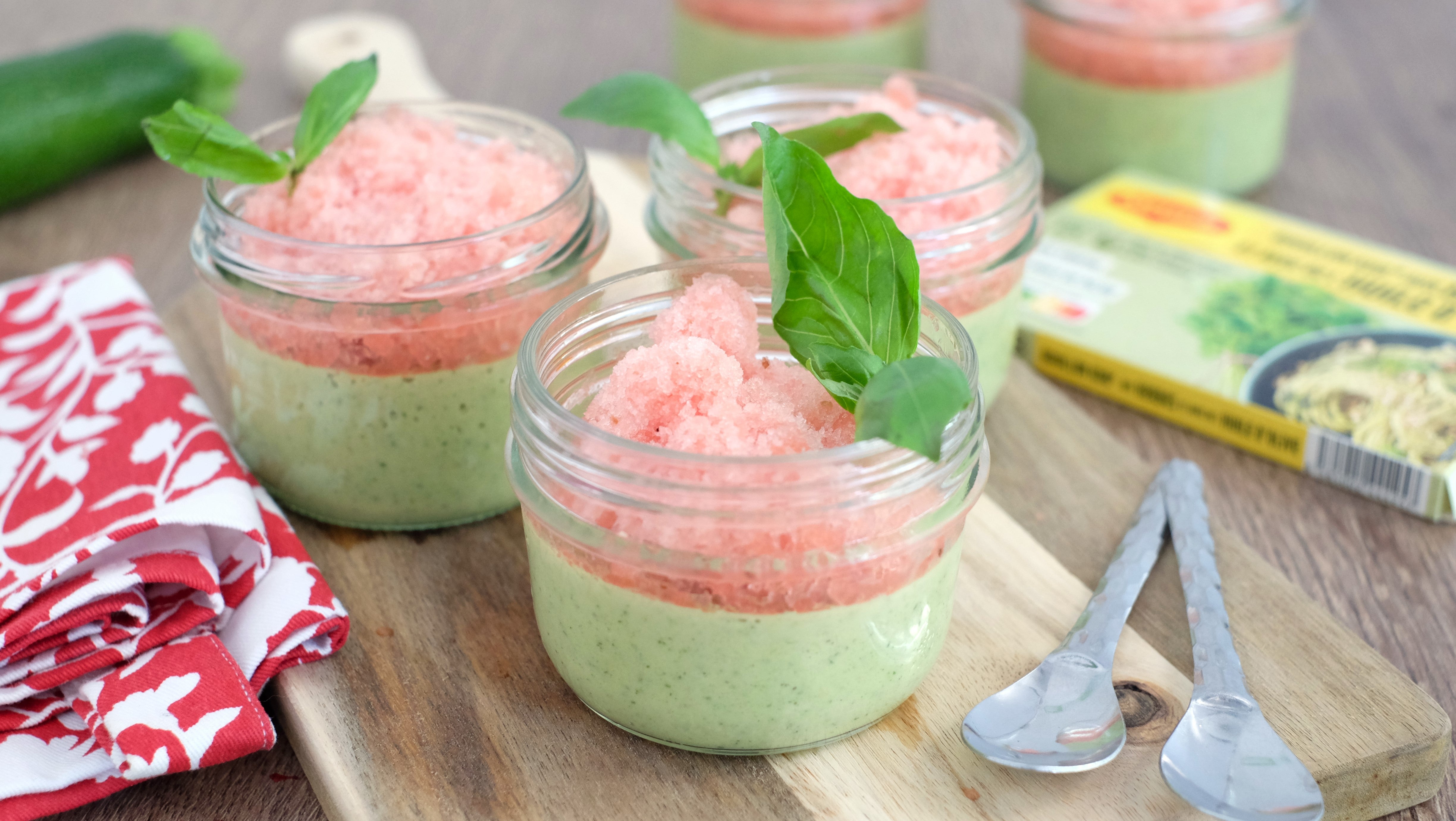 Panna cotta courgette granité de pastèque