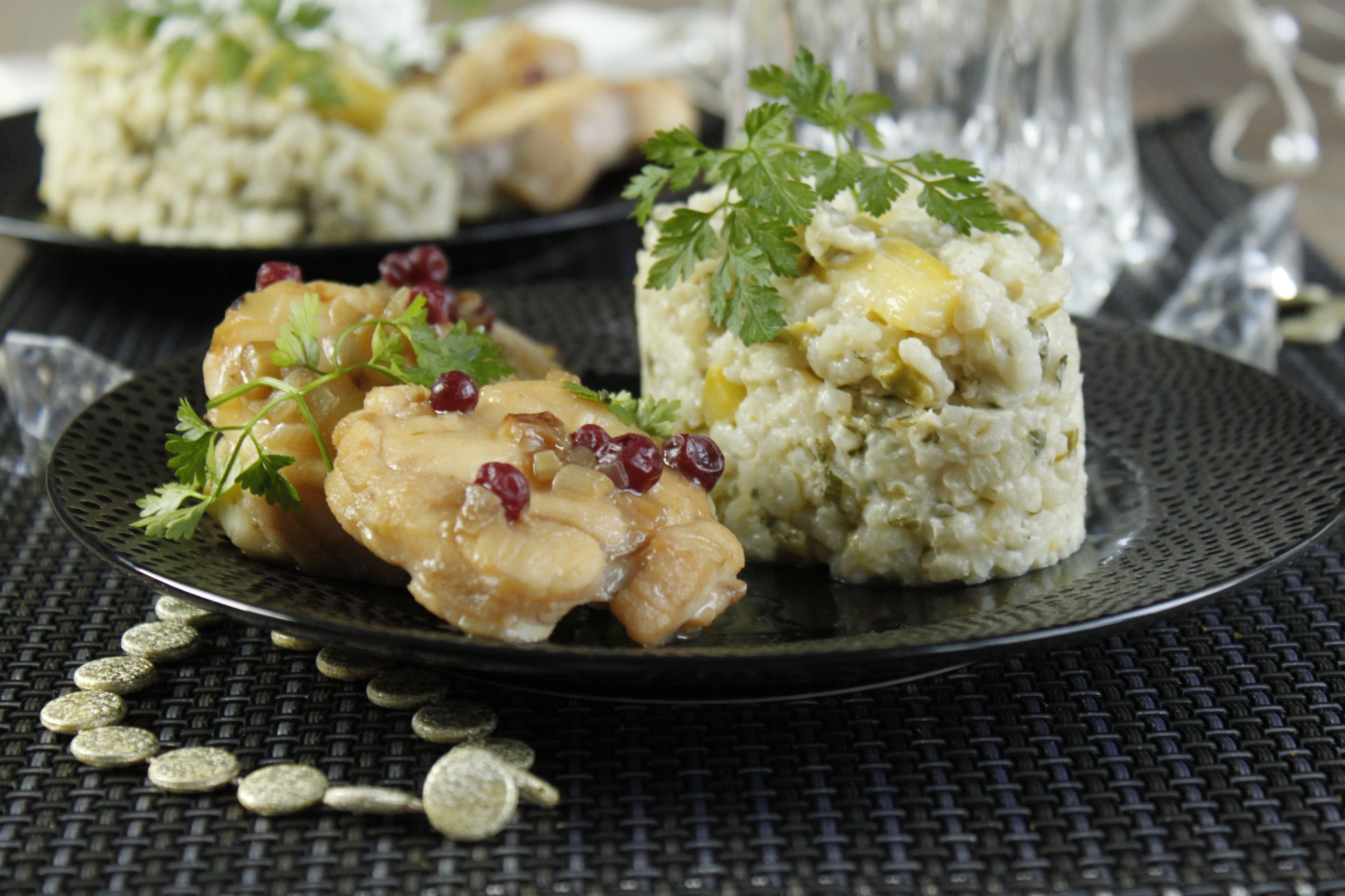 lotte aux airelles et risotto aux asperges