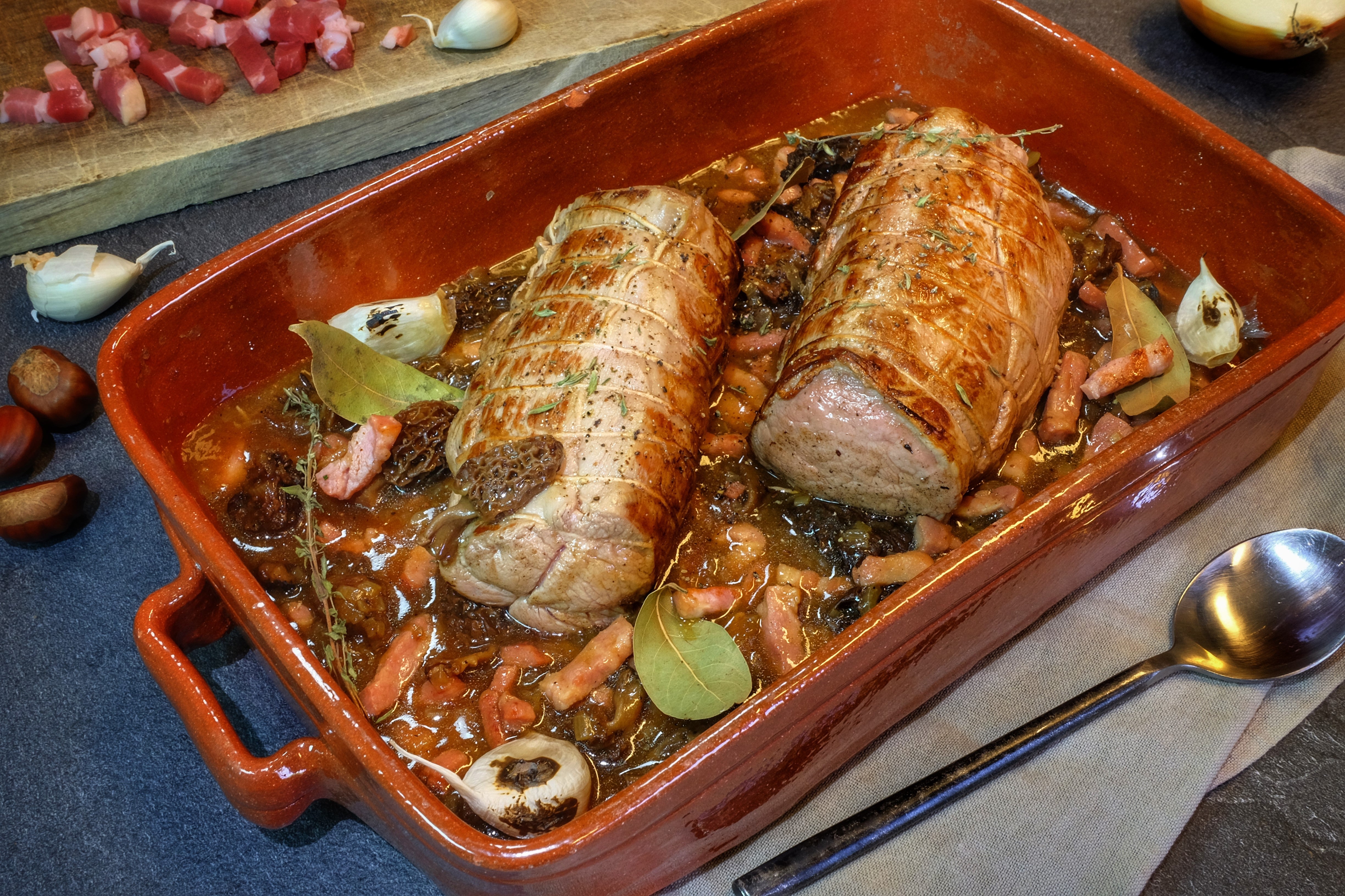 Rôti de veau lardons et morilles