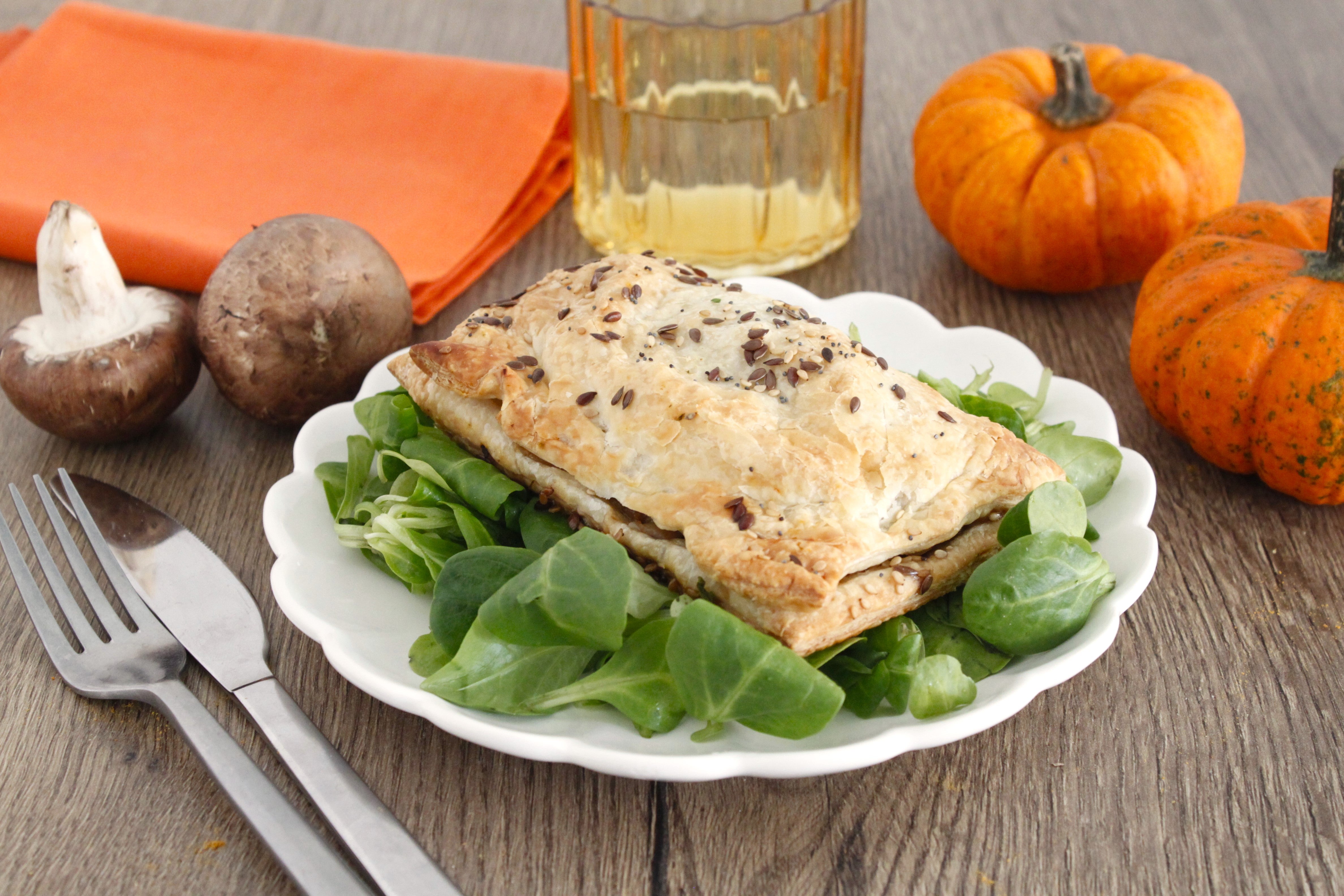 Feuilletés potiron champignons aux émincés vegan