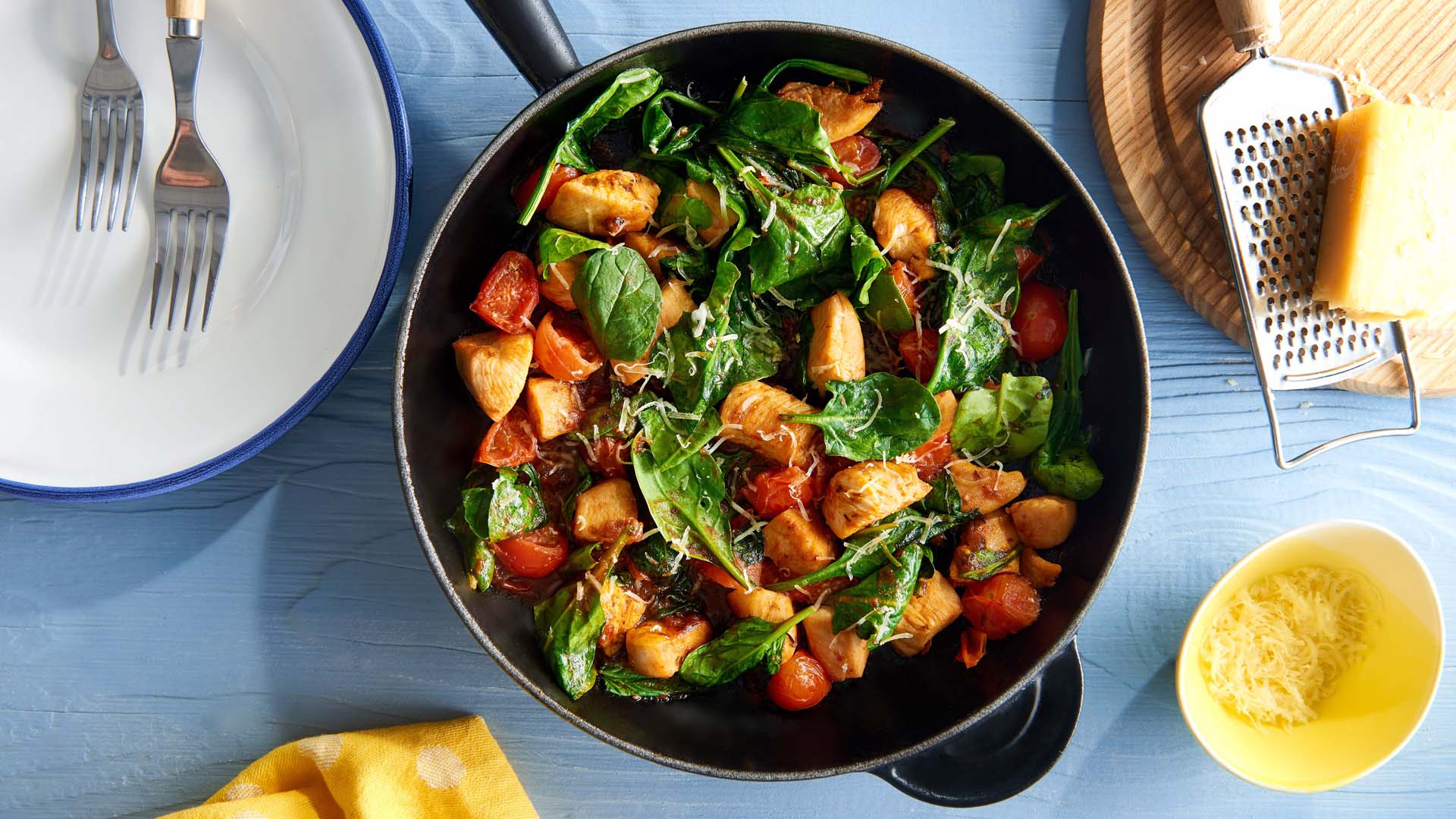 Poêlée de légumes épinards poulet