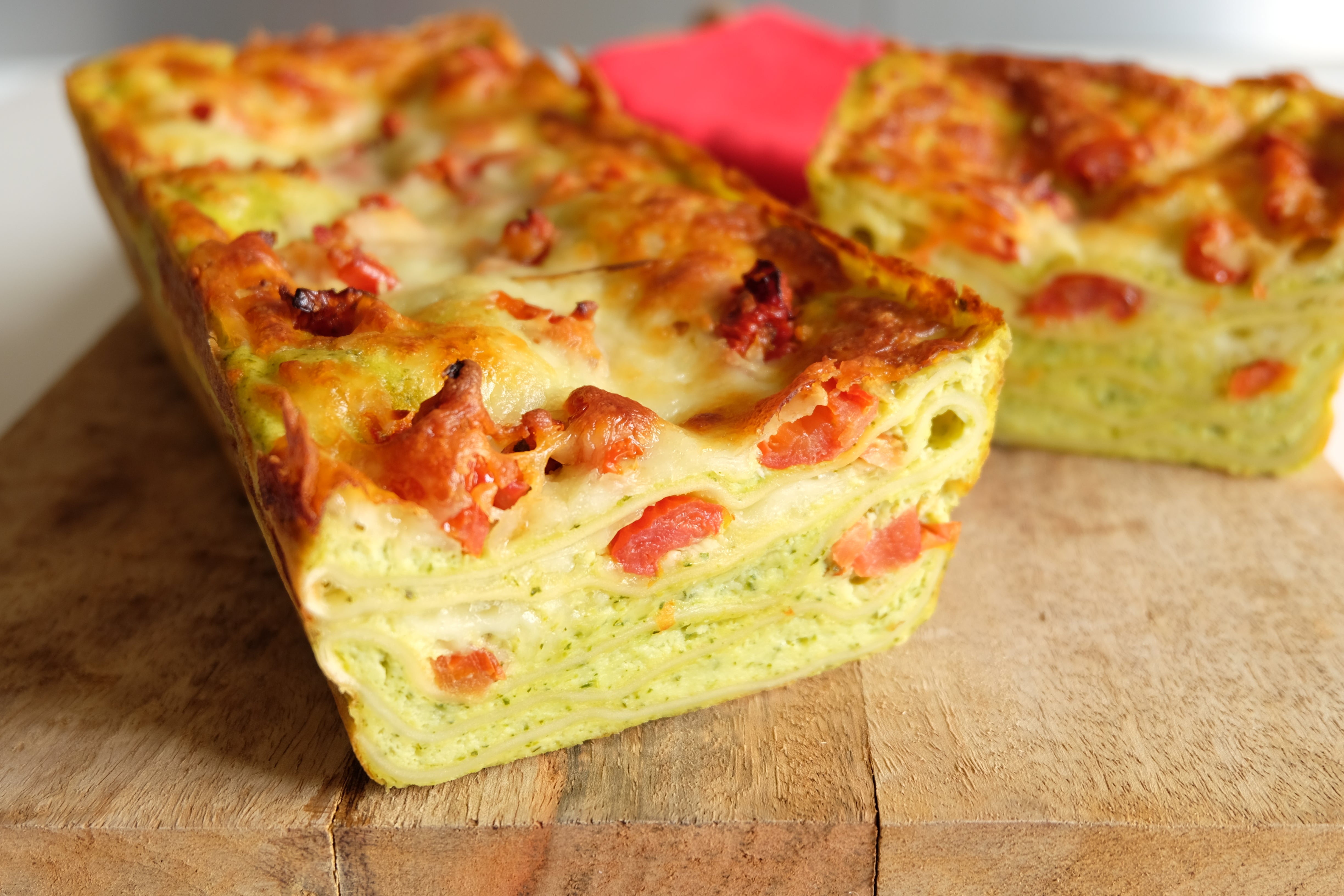 Lasagnes cake, courgettes et tomates confites
