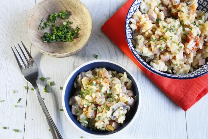 Risotto aux dés de jambon et champignons
