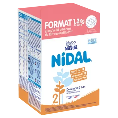 NESTLE NIDAL 2 Lait de suite 2ème âge 2x600g dès 6 mois