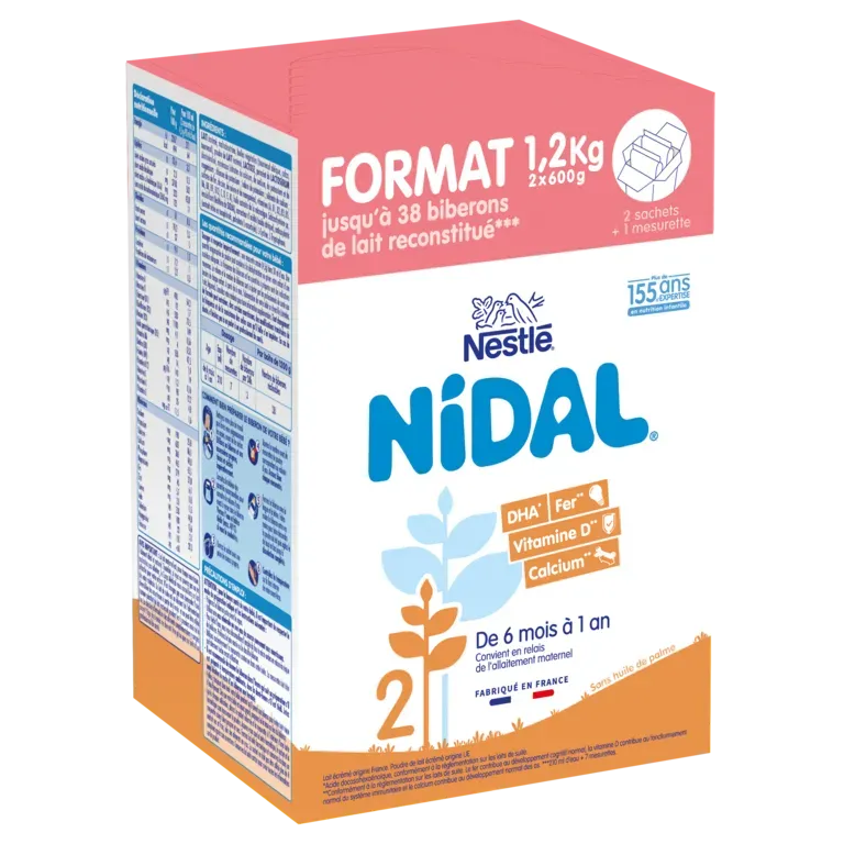 NESTLE NIDAL 2 Lait de suite 2ème âge 2x600g dès 6 mois