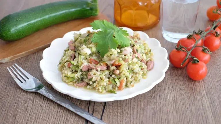 Boulgour aux lardons et petits légumes
