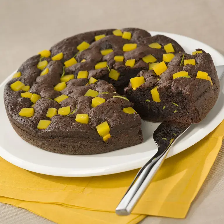 Moelleux au chocolat, mangue et citron vert (pas avant avril 2008)