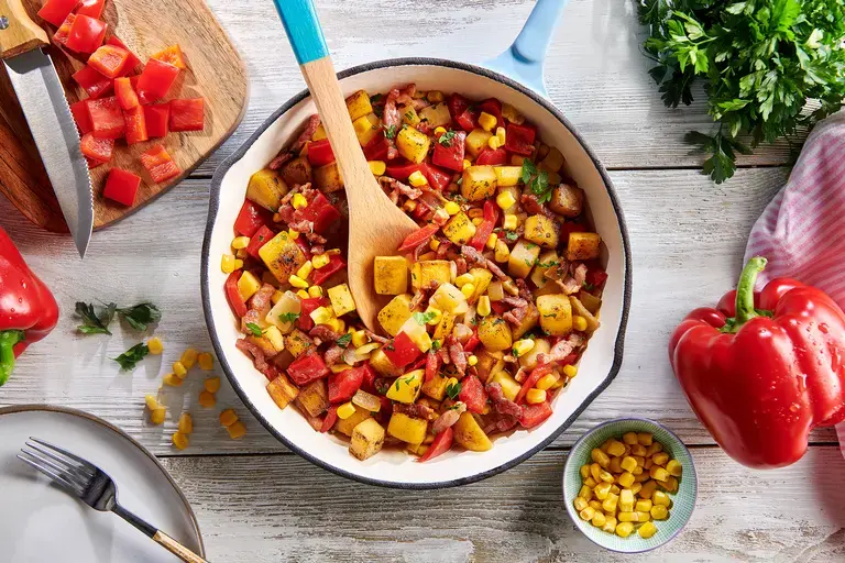 Poêlée de légumes sautés au bacon fumé