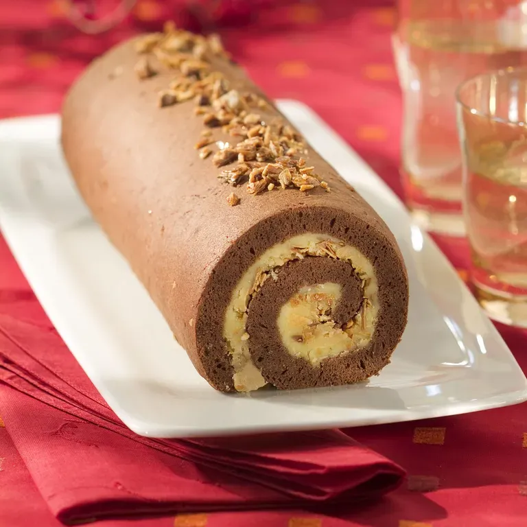 Buche chocolat et amandes caramelisees