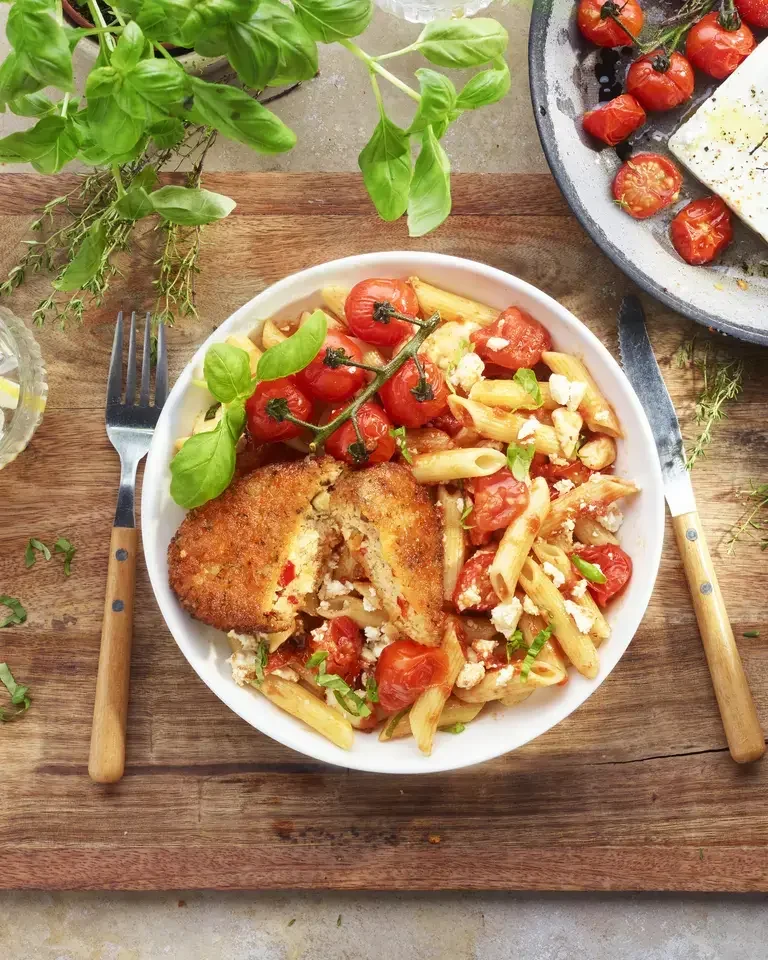 Feta pasta et Pavé gourmand courgettes et fromage