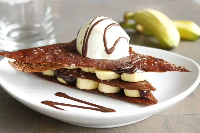 Croustillant banane chocolat et glace vanille