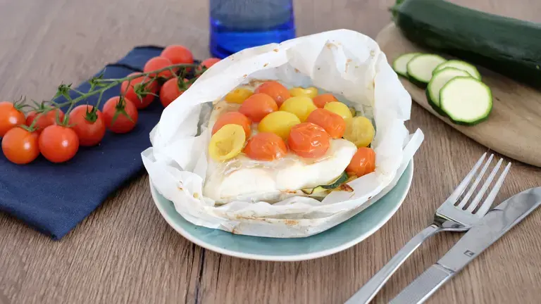 Papillote de cabillaud courgette tomate