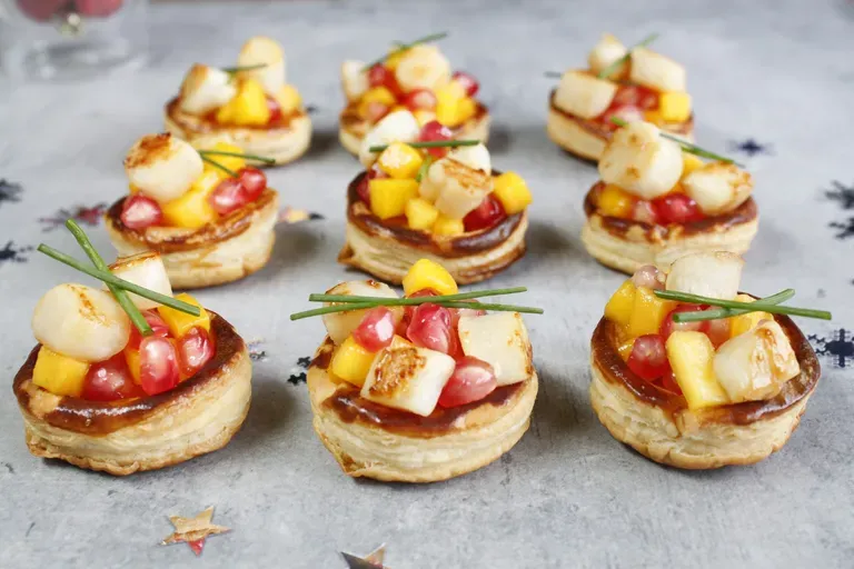 Mini tartelettes petoncles mangue grenade