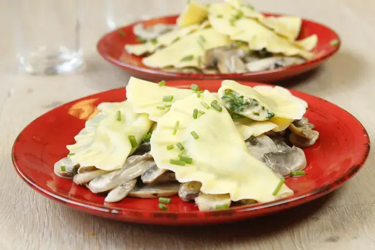 Ravioles épinard ricotta aux champignons