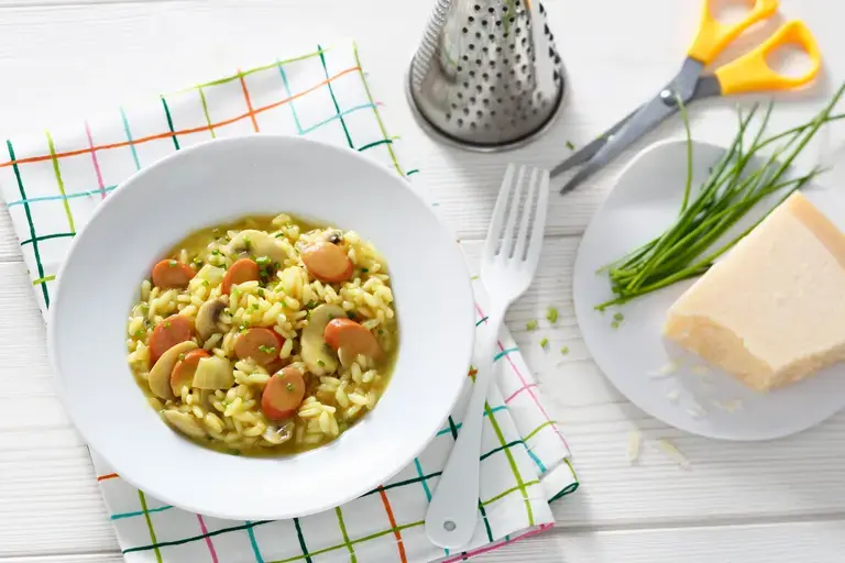 Risotto au Knacki Jambon et champignons