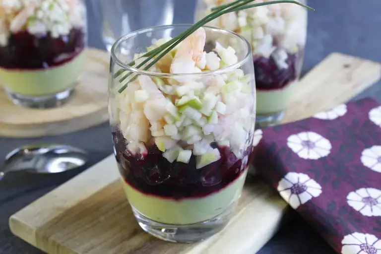 Verrine avocat pomme granny, crevettes