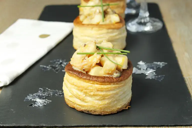 Vol au vent aux pétoncles et crevettes