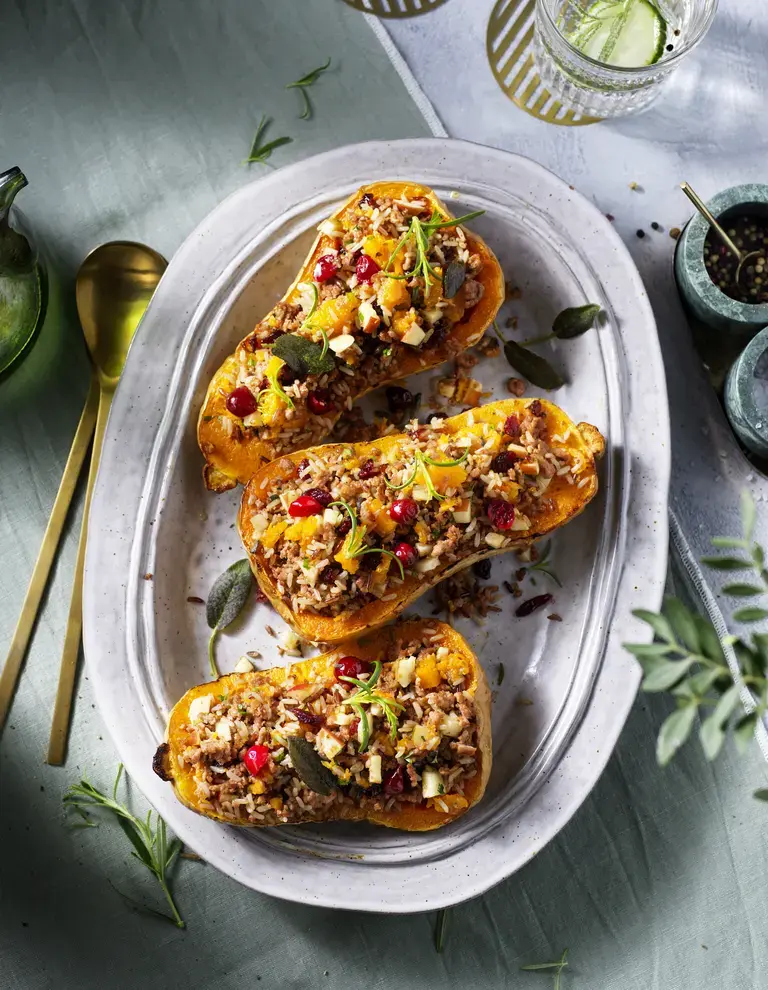 Potiron Butternut Farci avec Haché Végétalien