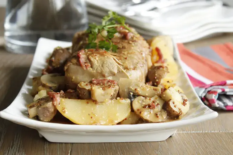 Roti de veau aux champignons et moutarde
