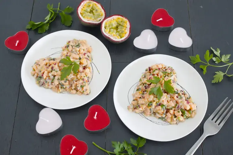 Tartare de coeur de saumon aux fruits de la passion