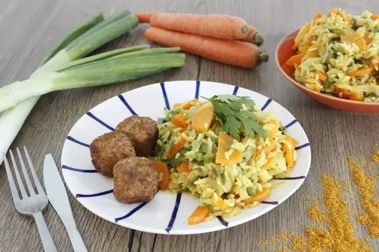 Riz au curry et falafels