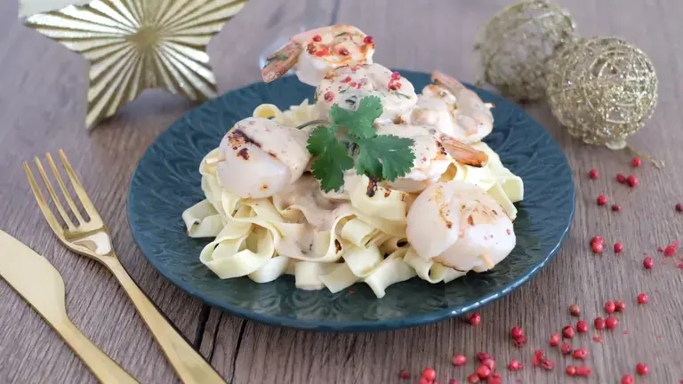 Brochettes de crevettes et Saint Jacques