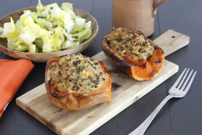Butternut farci au riz et lentilles