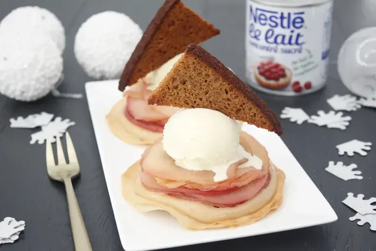 Tartelettes fines aux pommes confiture de lait pomme et glace vanille