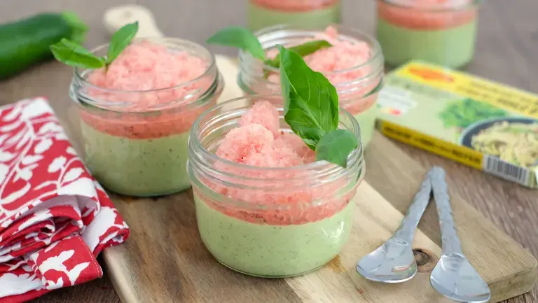 Panna cotta courgettes et granité de pastèque