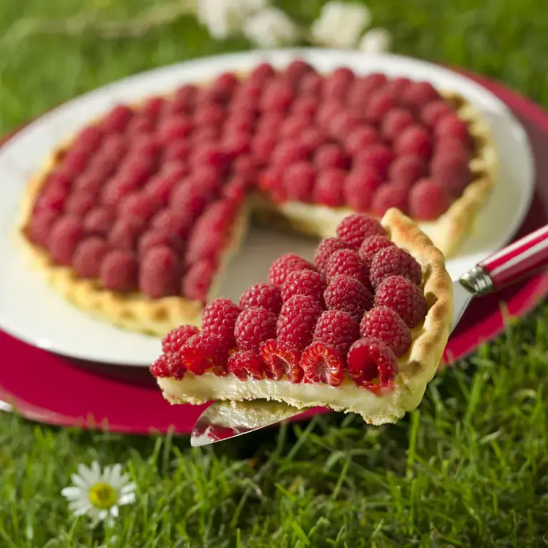 Tarte au chocolat blanc et framboises (pas avt aout 2004)