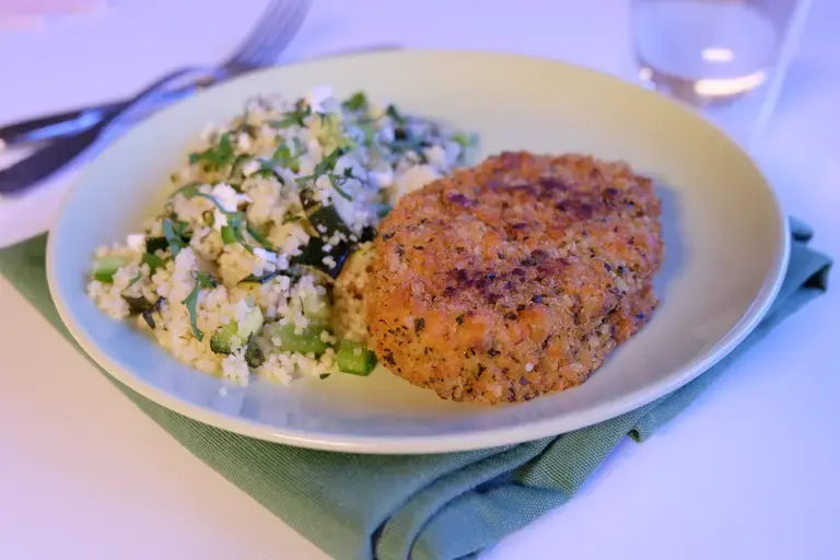 Pavés courgette, taboulé courgette poivron et feta
